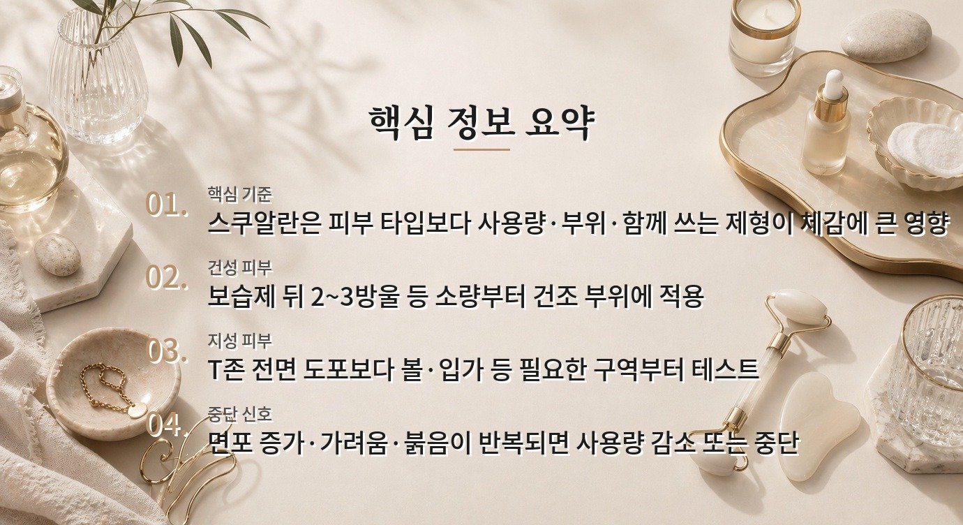 스쿠알란 오일, 건성·지성 피부에서 사용량을 다르게 잡는 이유 비교 가이드