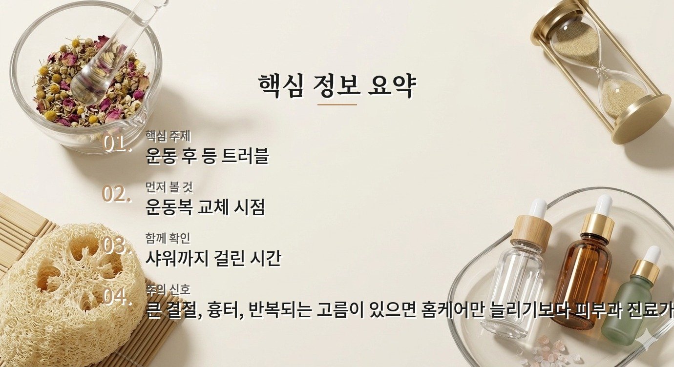 운동 뒤 등드름이 심해질 때 샤워 시간과 옷 갈아입는 순서 비교 가이드