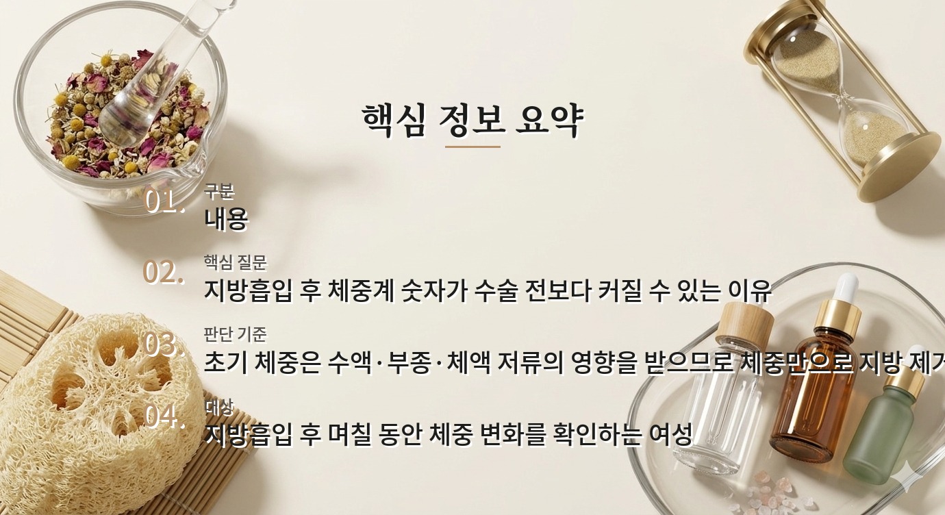 지방흡입 직후 몸무게가 늘었다면, 제거한 지방량과 체액 변화를 구분하기 비교 가이드