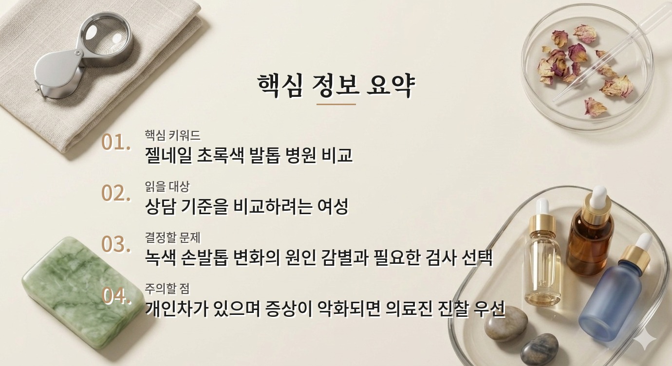 젤네일 제거 뒤 초록색 발톱 병원 비교, 곰팡이 치료 전에 구분할 검사 비교 가이드