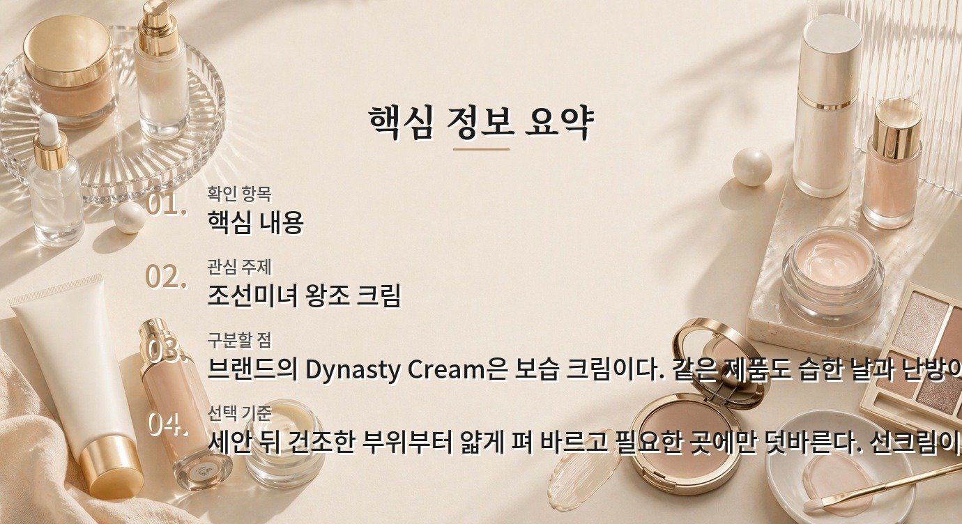 조선미녀 왕조 크림, 건조한 계절에 바르는 양 비교 가이드