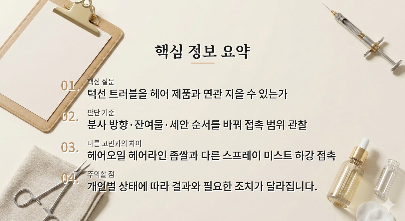 헤어스프레이를 뿌린 뒤 턱선에 좁쌀이 생겼다면, 분사 방향부터 바꿔보기 비교 가이드