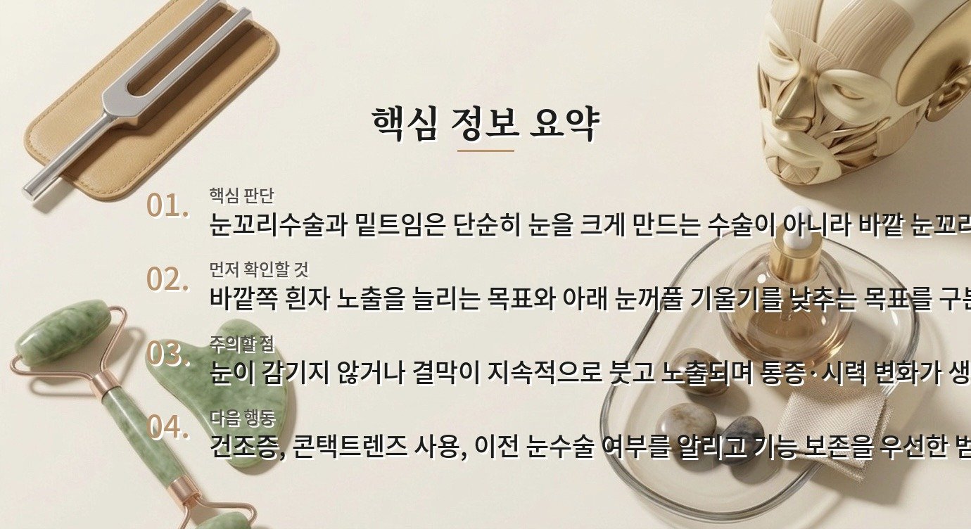 여성 눈꼬리수술과 밑트임, 눈매 길이보다 결막 노출·복원력을 볼 것 비교 가이드