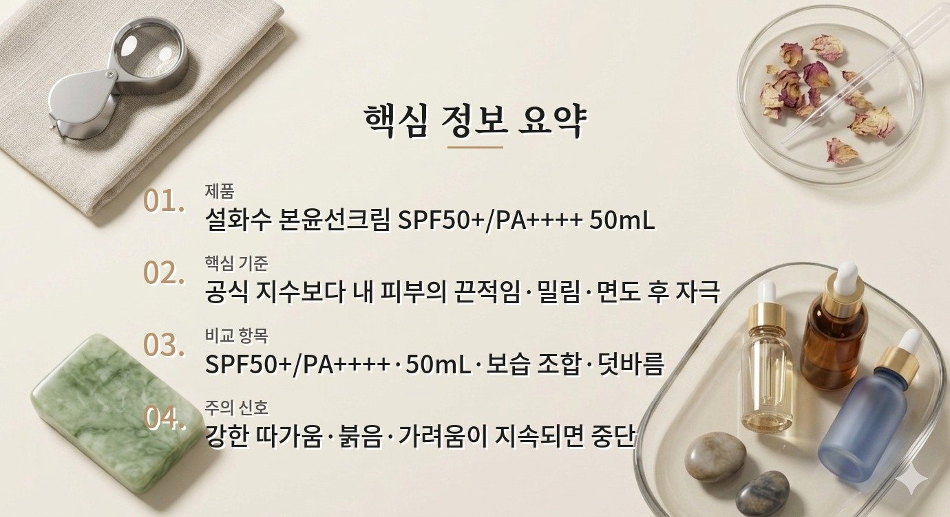설화수 본윤선크림은 끈적임 싫은 남자에게 잘 맞을까요? 비교 가이드