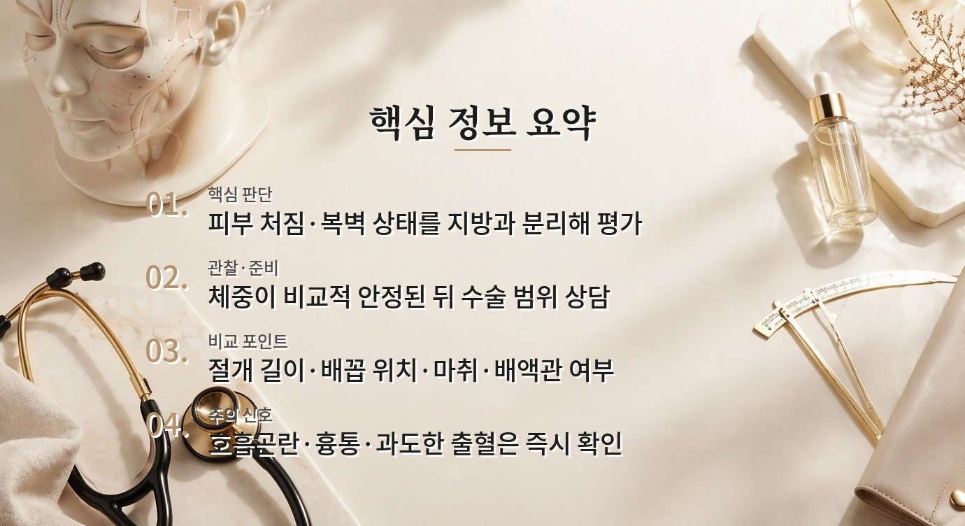 남자 대량감량 후 복부거상, 지방흡입만으로 남는 피부 처짐이 해결되지 않는 이유 비교 가이드