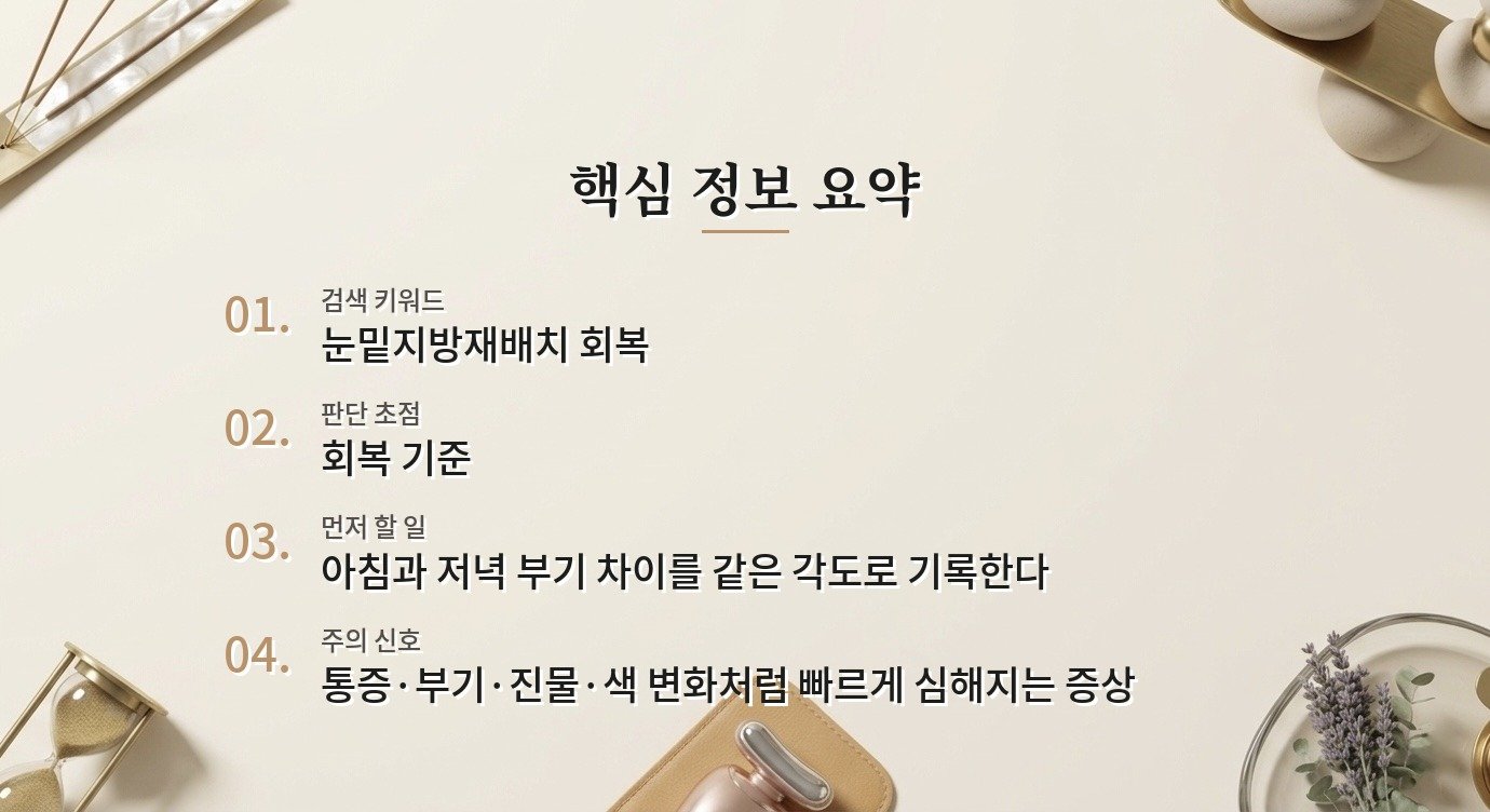 눈밑지방재배치 후 웃을 때 당김, 회복 과정과 재진 신호를 나누는 법 비교 가이드