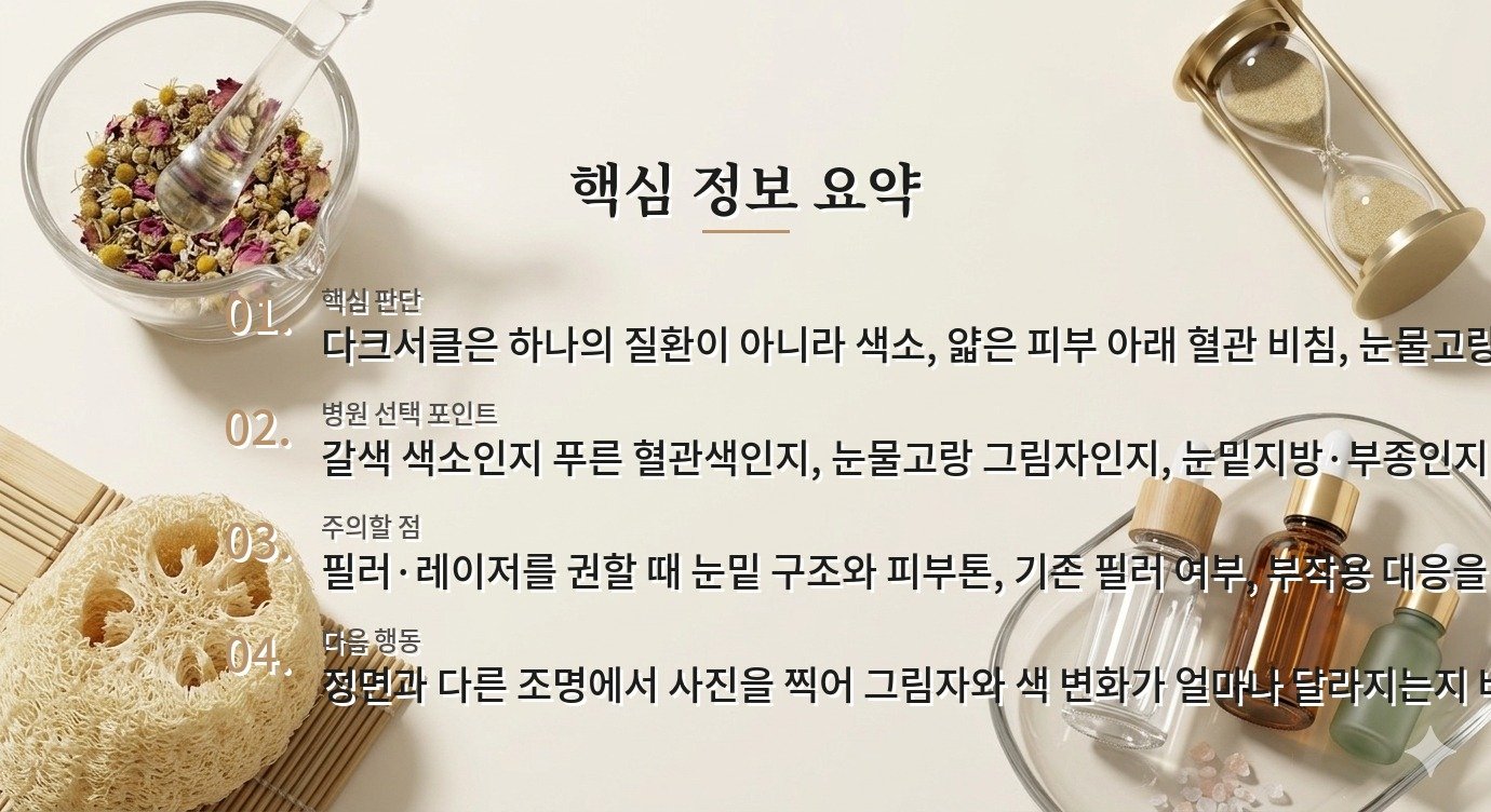 여성 눈밑 다크서클 병원, 혈관·색소·눈물고랑을 나눠 진단하는지 볼 것 비교 가이드