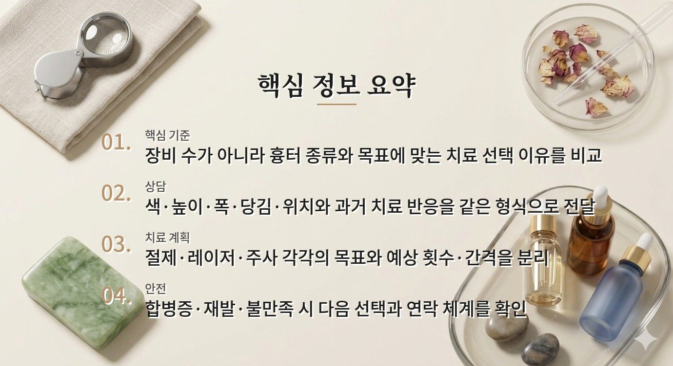 흉터교정 병원 비교, 절제·레이저·주사 중 치료 계획 설명을 보는 법 비교 가이드