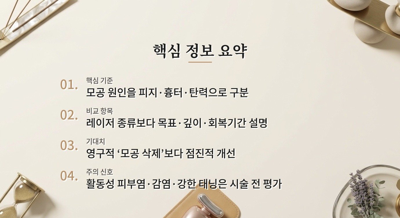 모공 레이저 병원, 피지·여드름 흉터·탄력 저하를 나눠 진단하는지 볼 것 비교 가이드