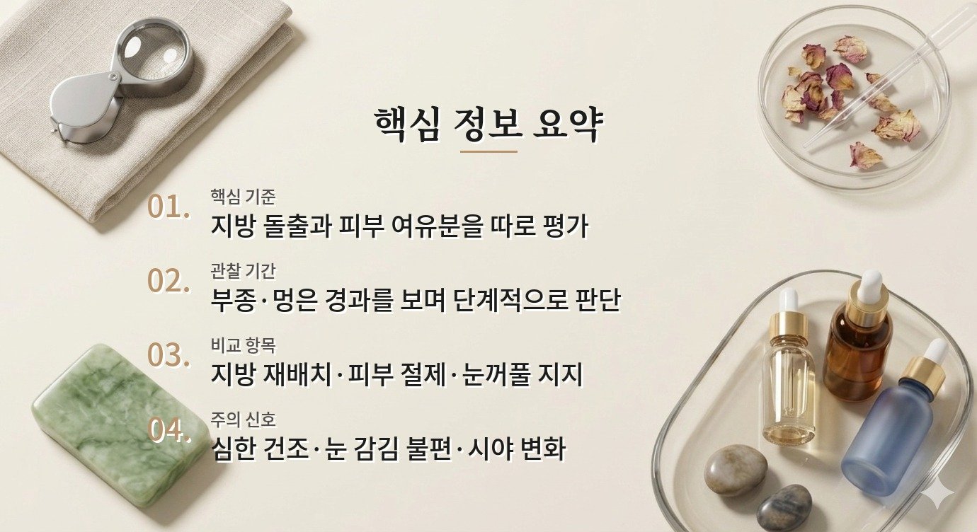 여성 눈밑지방재배치와 하안검, 피부 늘어짐이 있을 때 선택이 달라지는 이유 비교 가이드