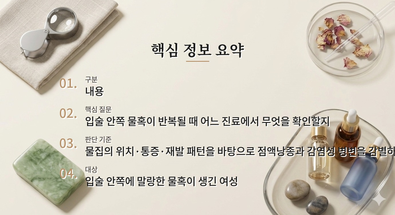 입술 안쪽 투명한 물혹 병원 비교, 점액낭종과 반복되는 입술포진 구분하기 비교 가이드