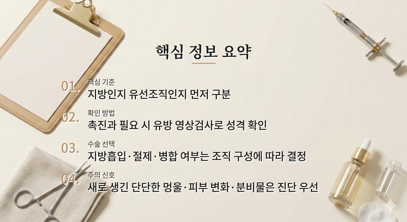 겨드랑이 부유방 제거, 지방만 있는 경우와 유선조직이 섞인 경우의 수술 차이 비교 가이드