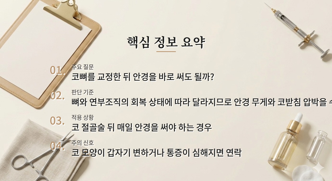코 절골술 후 안경은 언제 다시 쓸까? 콧등 압박과 회복 단계별 주의점 비교 가이드