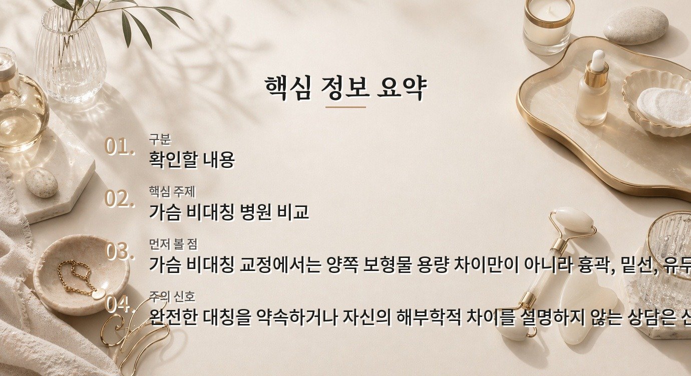 가슴 비대칭 교정 병원 비교, 보형물 크기만 다르게 제안하는지 보기 비교 가이드