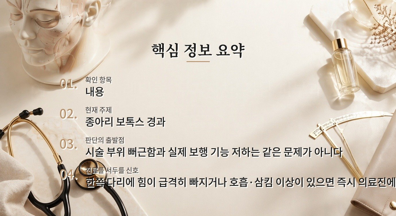 남자 종아리 보톡스 후 걷기 불편함, 근육통과 힘 빠짐을 나눠 보는 법 비교 가이드