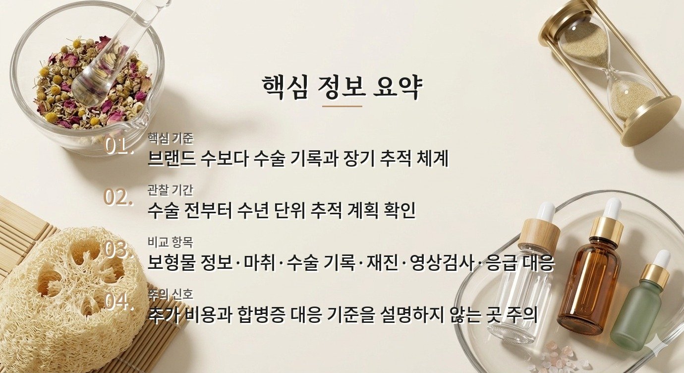 가슴성형 병원 비교, 보형물 브랜드보다 수술 후 추적 계획을 먼저 확인할 항목 비교 가이드
