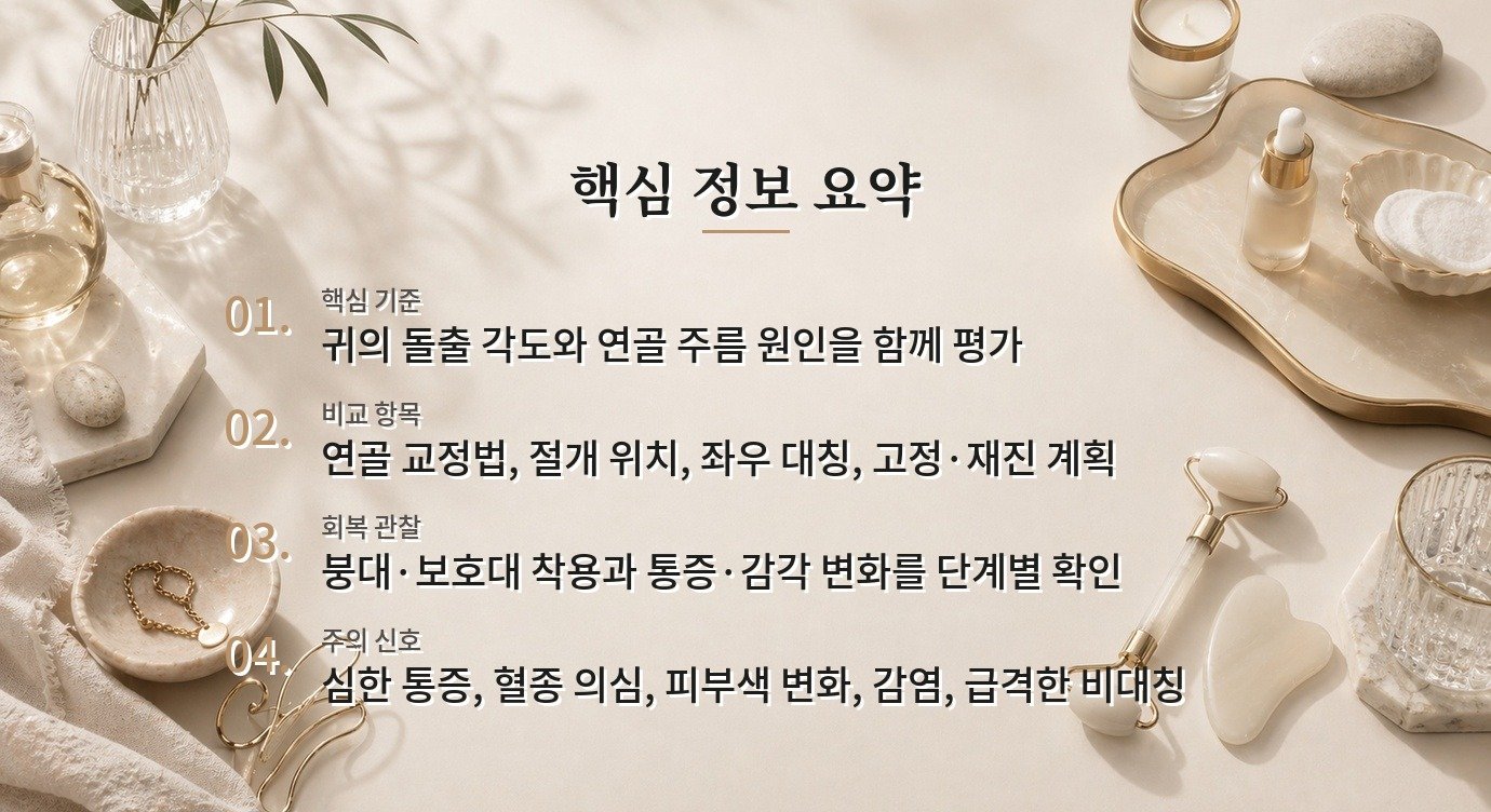 남자 돌출귀 교정 병원, 절개 위치보다 연골 형태와 좌우 대칭 계획을 볼 것 비교 가이드
