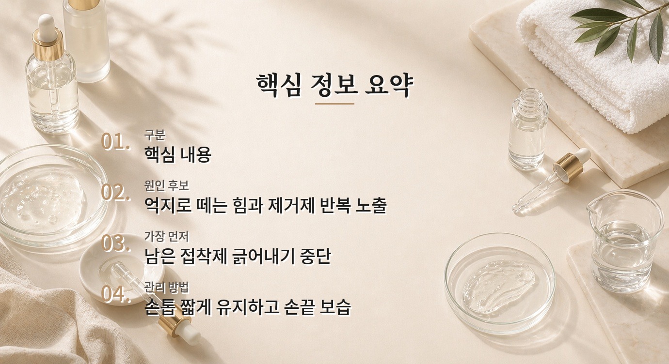 붙이는 네일팁을 떼고 손톱 끝이 갈라질 때, 접착제 제거와 회복 관리 비교 가이드