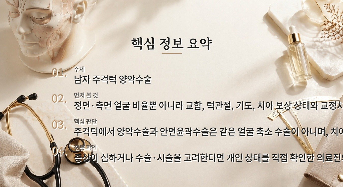 남자 주걱턱 양악수술과 윤곽수술, 교합 문제에 따라 목적이 달라지는 선택 비교 가이드