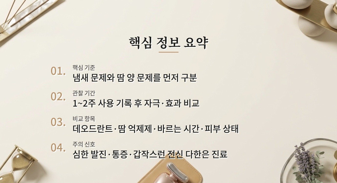 남자 겨드랑이 냄새 관리, 데오드란트와 땀 억제제가 하는 일이 다른 이유 비교 가이드