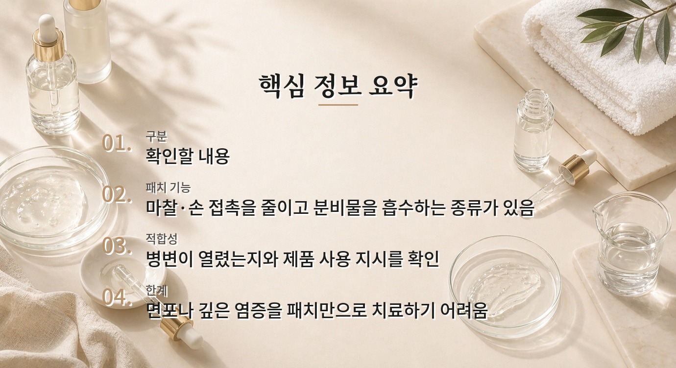 여드름 패치, 좁쌀과 고름이 있는 여드름에 똑같이 붙여도 될까? 비교 가이드