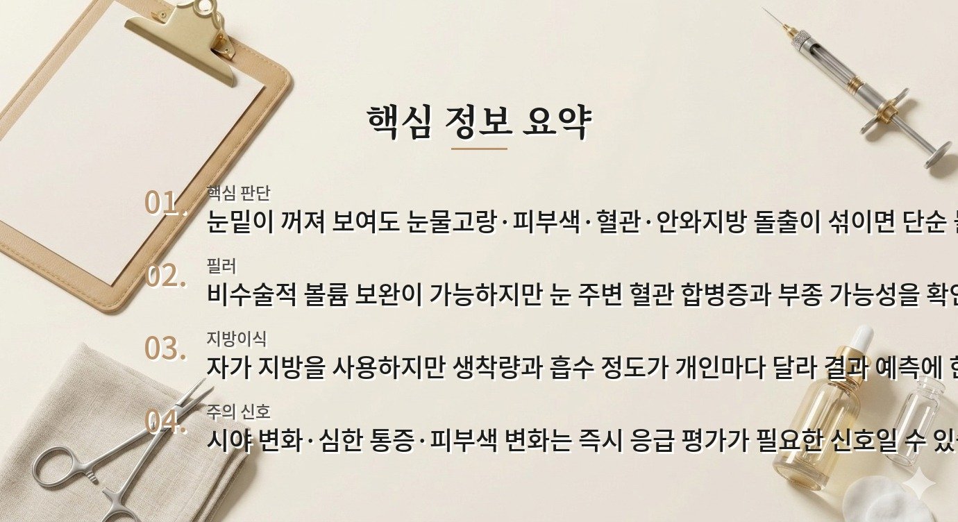 남자 눈밑 꺼짐 교정, 필러와 지방이식이 달라지는 피부·볼륨 조건 비교 가이드