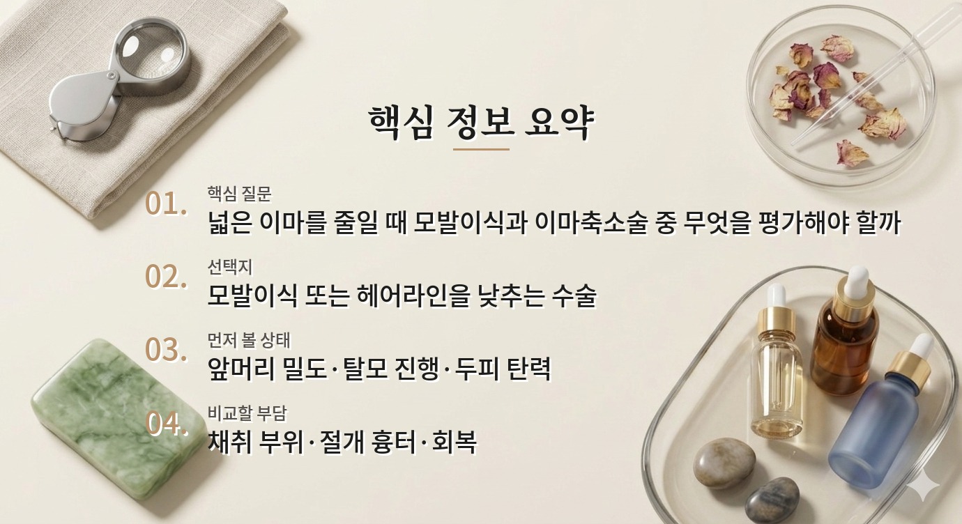 남자 넓은 이마, 헤어라인 모발이식과 이마축소술은 어떻게 다를까? 비교 가이드