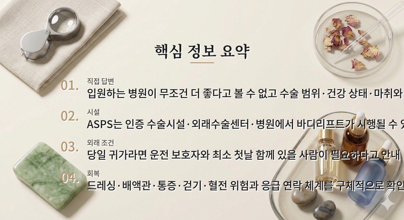 바디리프트 수술은 입원하는 병원이 더 좋은가요? 비교 가이드