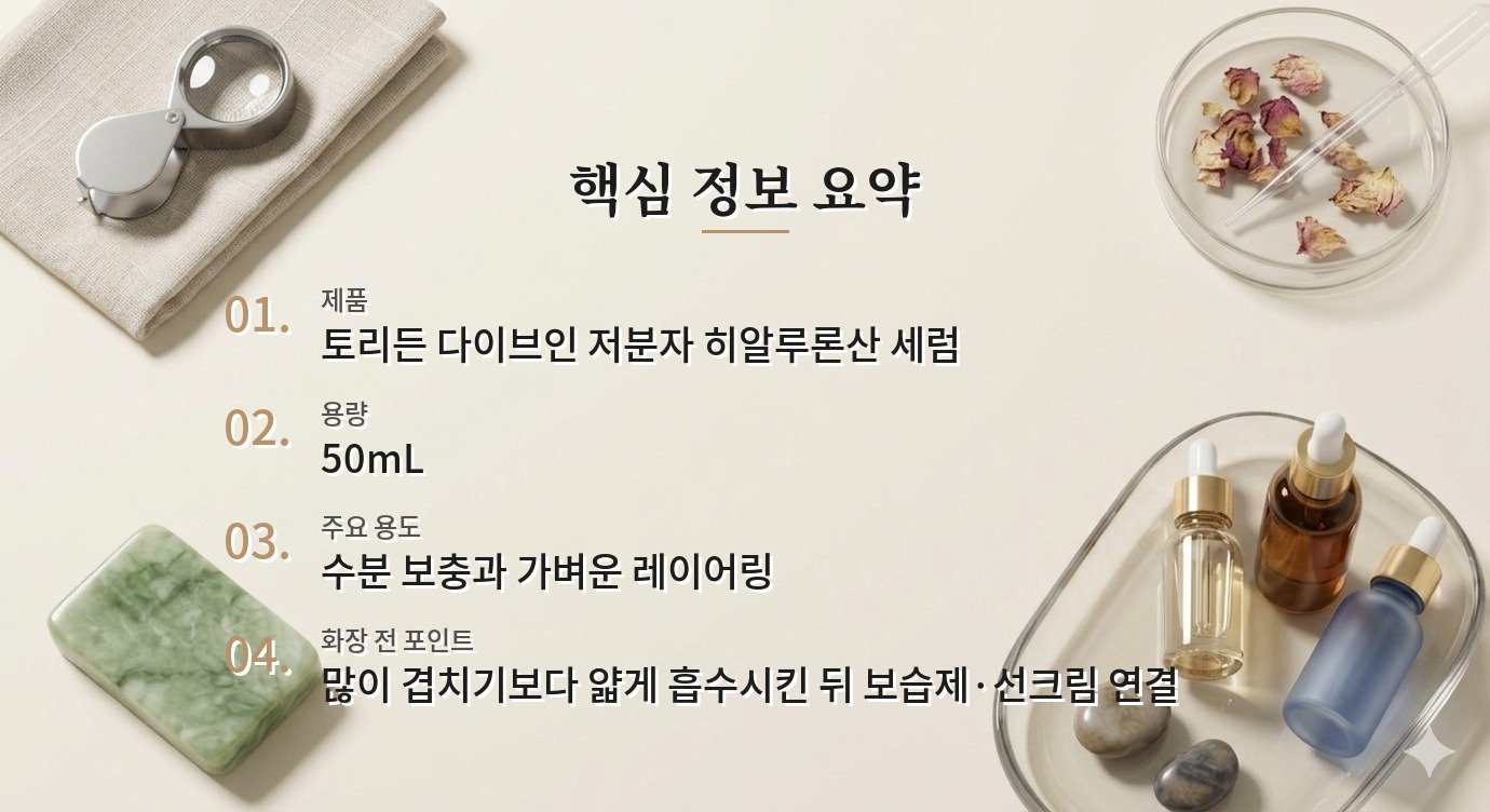 토리든 다이브인 저분자 히알루론산 세럼, 속건조 여성의 화장 전 수분 레이어링 비교 가이드