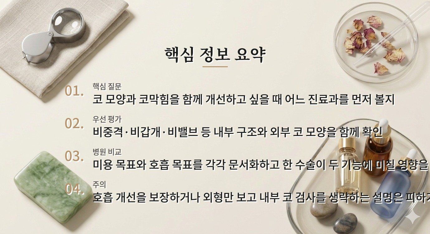 남자 비염 코성형 병원은 이비인후과와 성형외과 중 어디를 먼저 상담해야 하나요? 비교 가이드