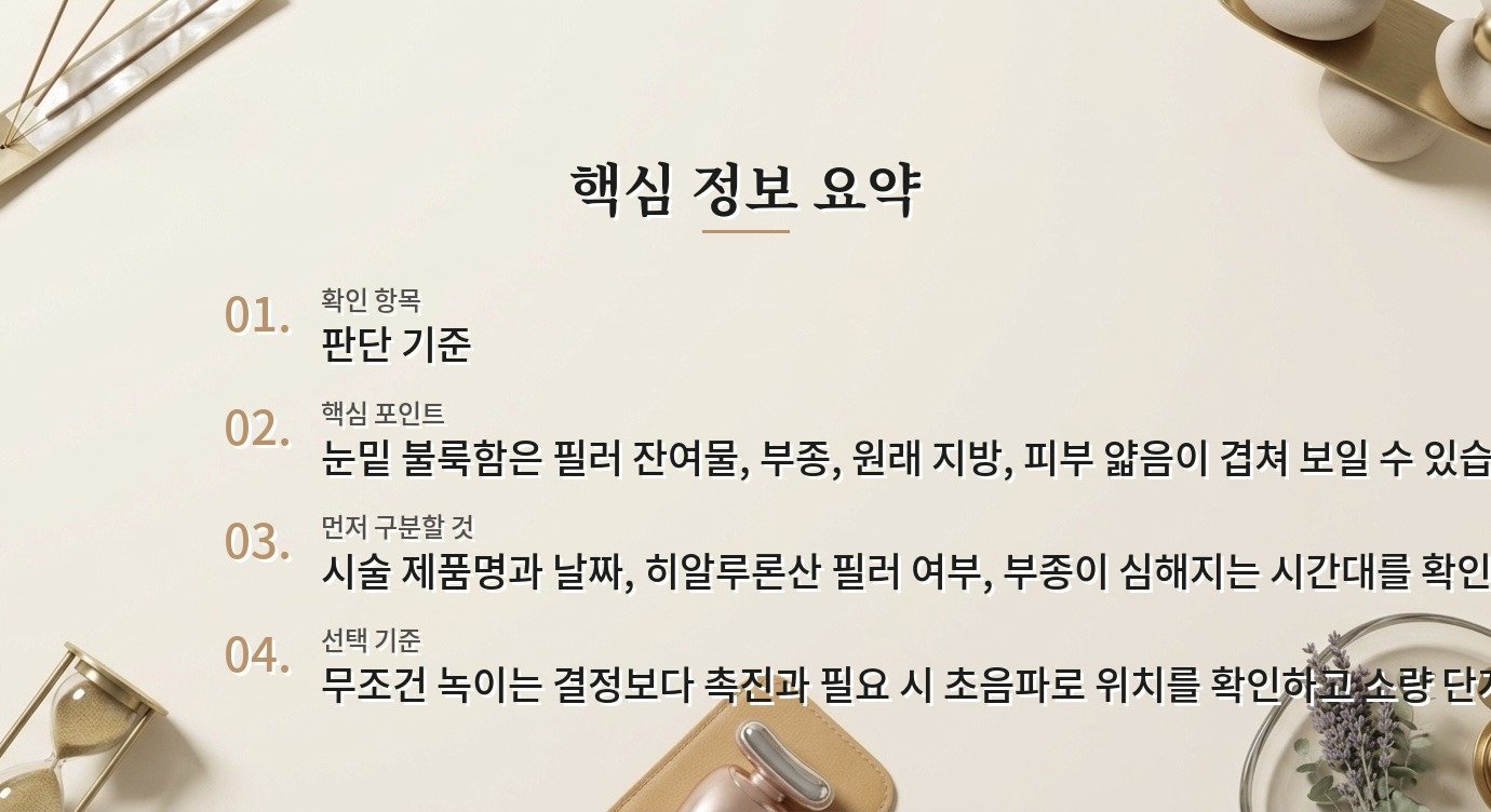남자 눈밑필러 제거를 고민할 때 히알루론산 여부와 초음파 확인 순서 비교 가이드