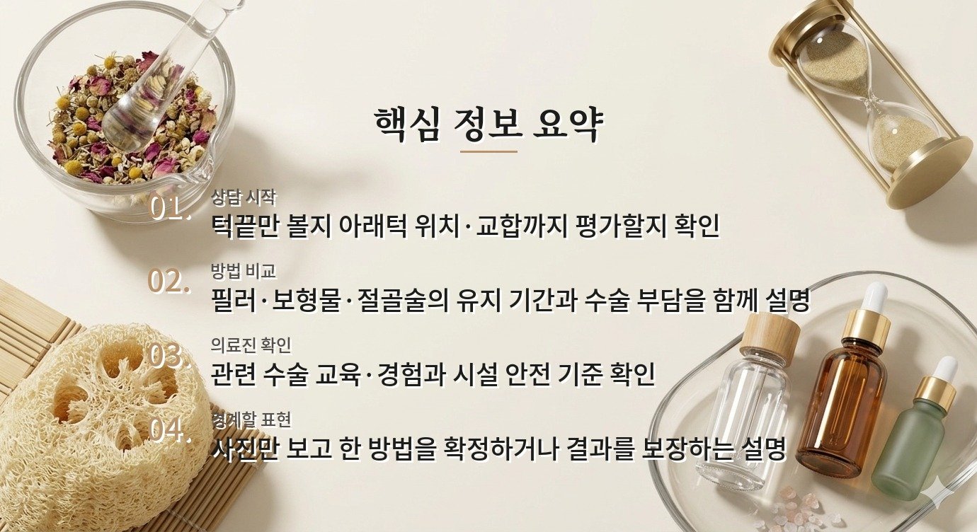 여성 턱끝성형 병원, 필러·보형물·절골술 제안 기준을 비교하는 법 비교 가이드