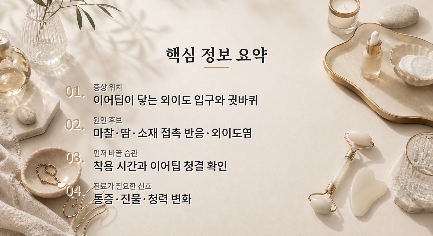 무선 이어폰을 오래 낀 뒤 귓구멍 입구가 가려울 때, 이어팁 관리법 비교 가이드
