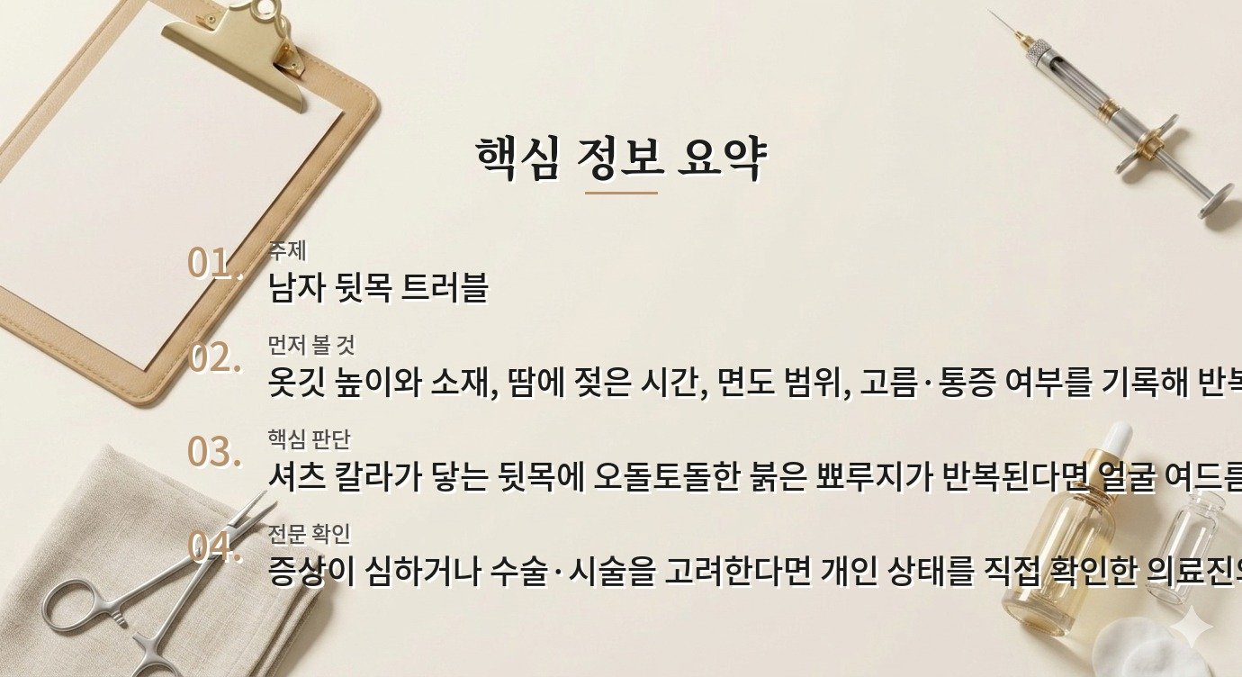 남자 셔츠 목깃에 닿는 뒷목 트러블, 여드름보다 마찰성 모낭염을 먼저 볼 때 비교 가이드