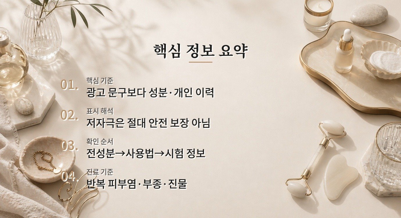 저자극·하이포알러제닉 문구를 그대로 믿으면 안 되는 이유 비교 가이드