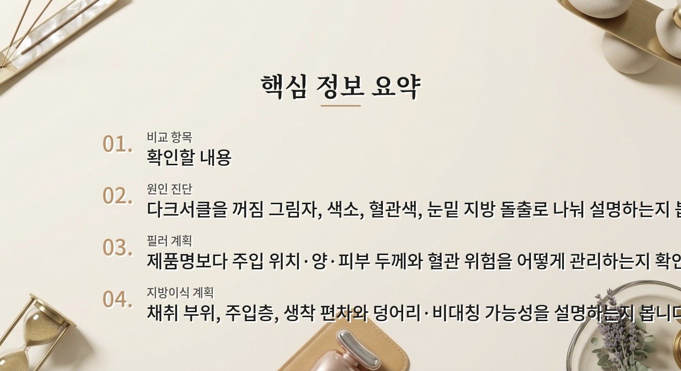 눈밑필러·지방이식 병원, 다크서클 원인과 혈관 위험 대응을 비교할 항목 비교 가이드