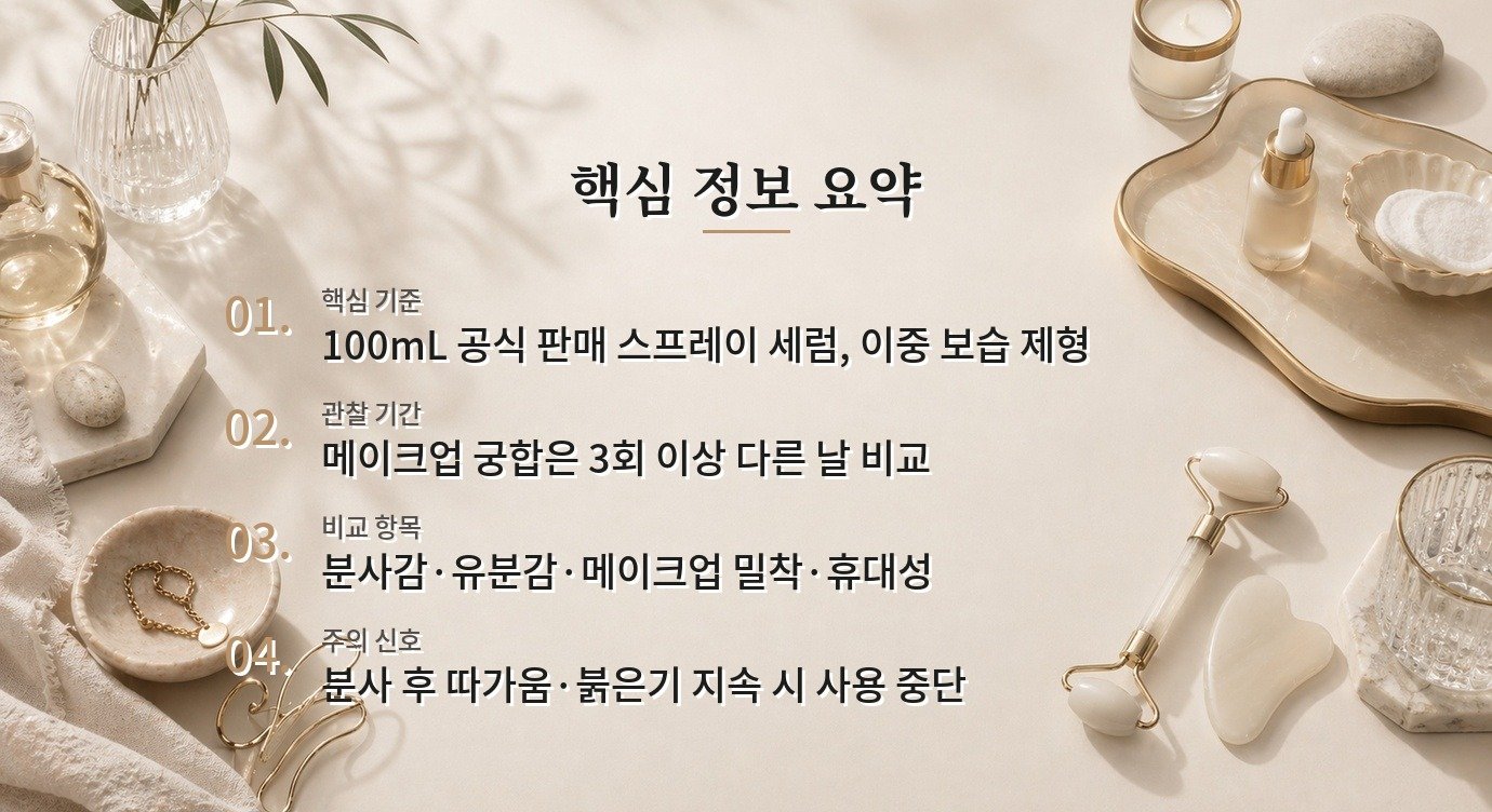 달바 화이트 트러플 퍼스트 스프레이 세럼 펩타이드, 메이크업 위 덧뿌림과 보습감 비교 가이드
