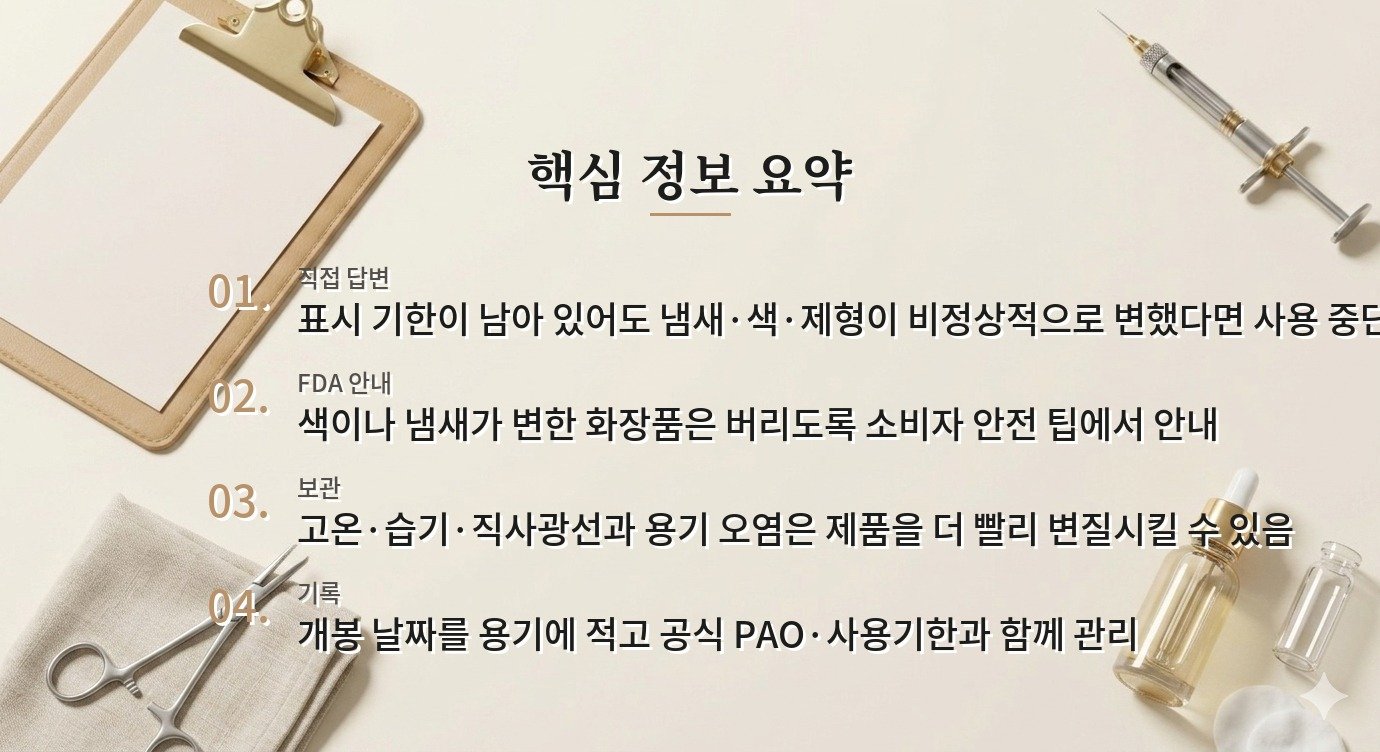 화장품 유통기한이 남아 있어도 냄새나 색이 변하면 버려야 하나요? 비교 가이드