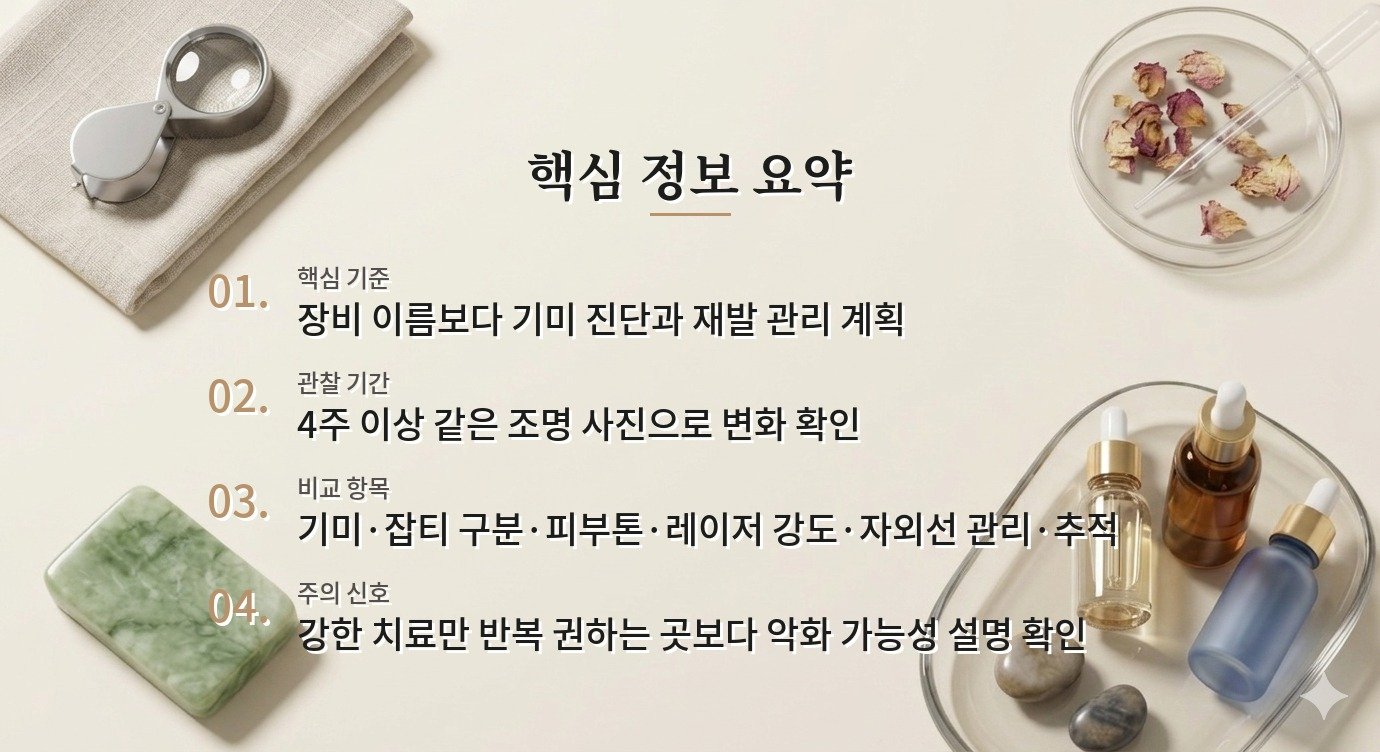 기미 레이저 병원, 장비 이름보다 진단과 재발 관리 설명을 비교하는 법 비교 가이드
