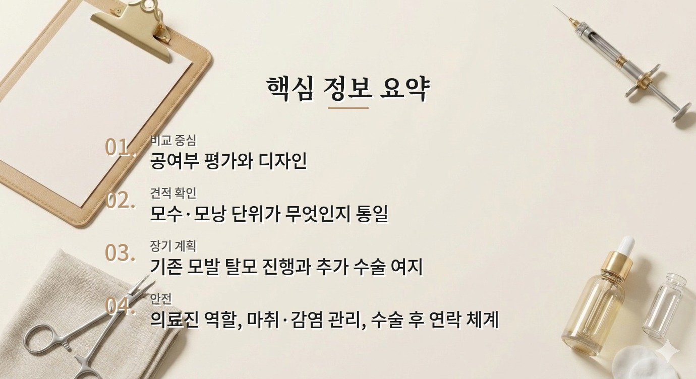 남자 모발이식 병원 비교, 모수 견적보다 공여부와 생착 계획을 확인할 것 비교 가이드