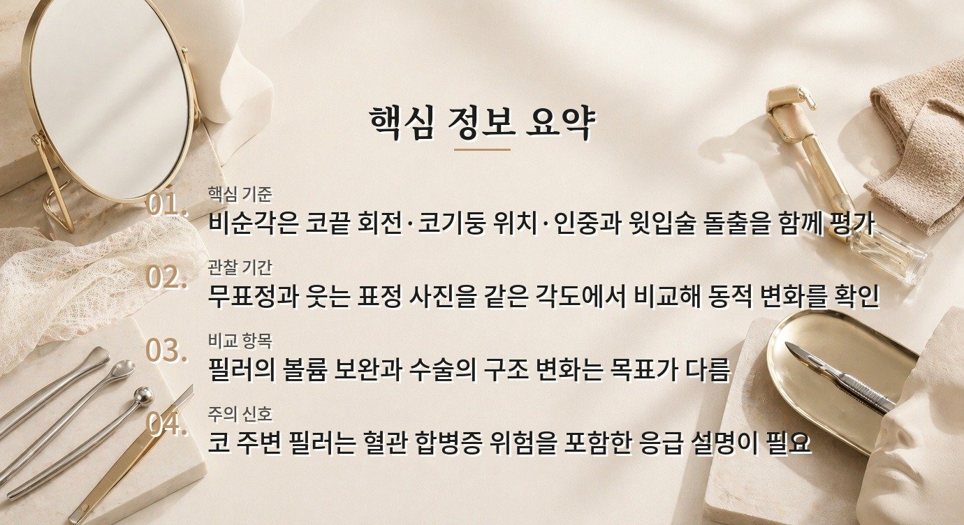 남자 비순각 교정, 코끝과 인중 각도를 함께 보는 이유 비교 가이드