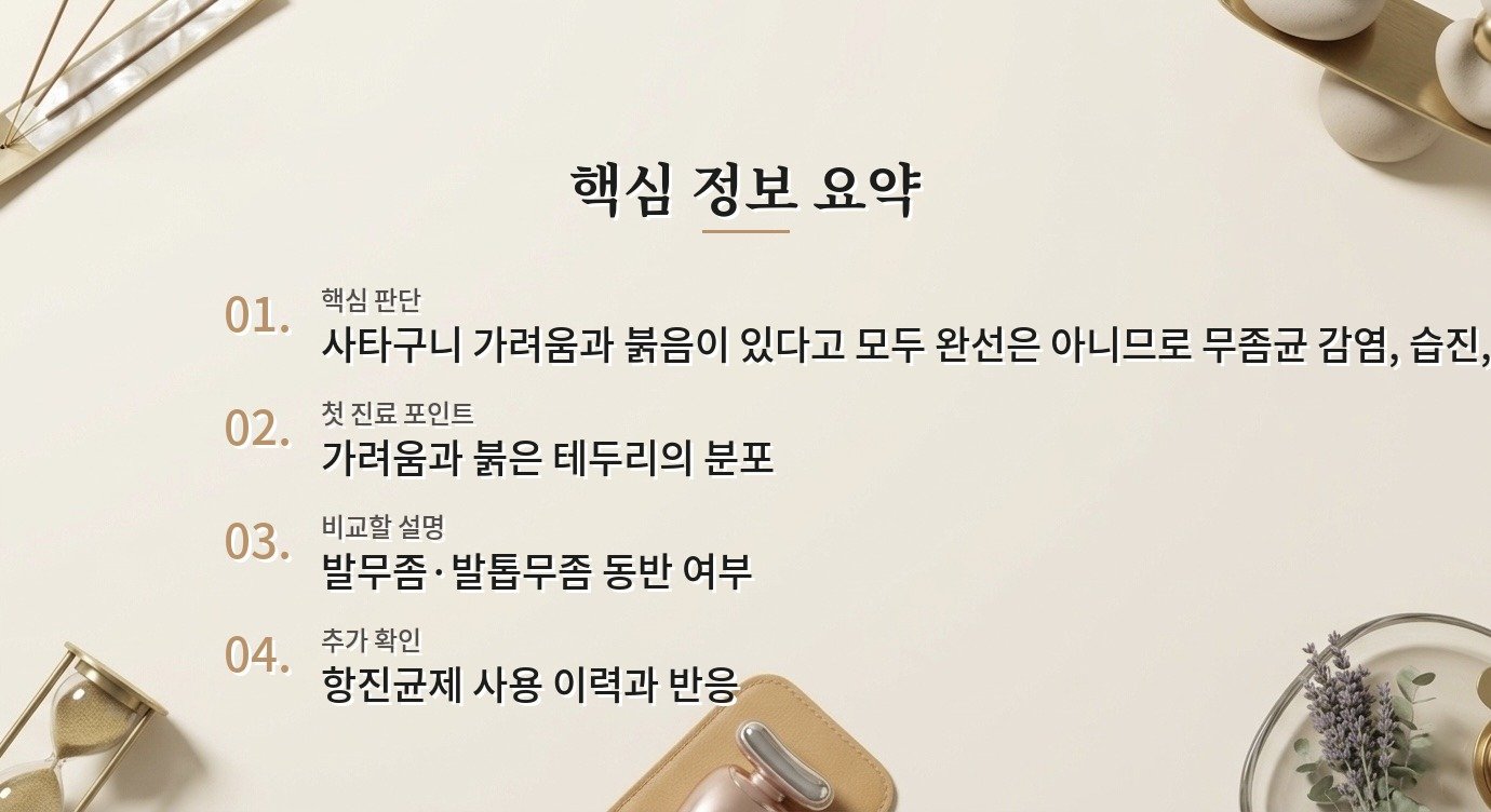 남자 사타구니 완선 병원, 무좀·습진·접촉성피부염 감별을 먼저 확인하는 이유 비교 가이드