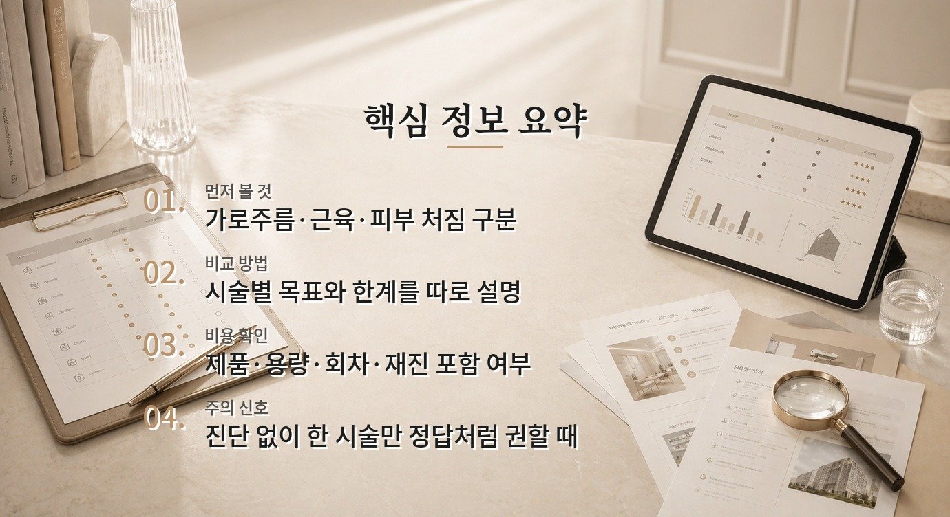남자 목주름 시술 병원은 필러·보톡스·리프팅 중 무엇을 먼저 설명해야 하나요? 비교 가이드
