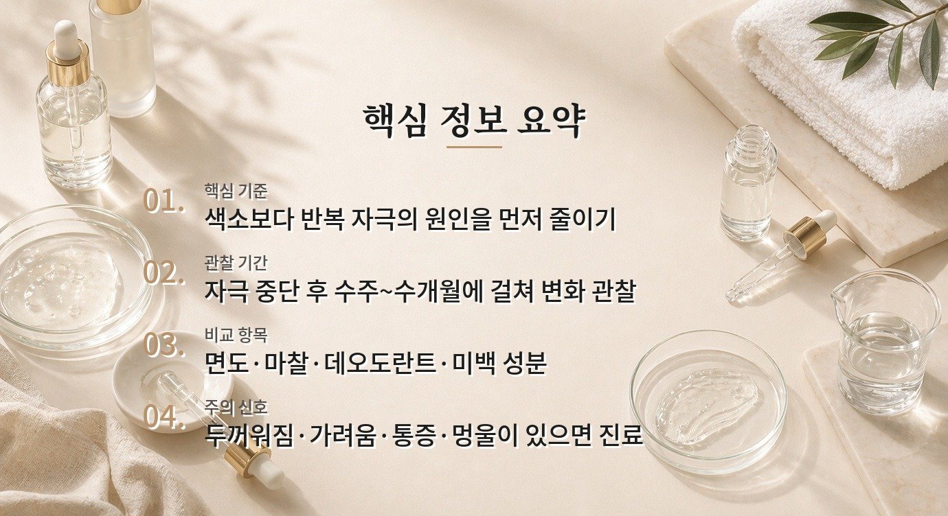겨드랑이 면도 후 거뭇해졌는데 미백 제품을 바로 써도 될까요? 비교 가이드