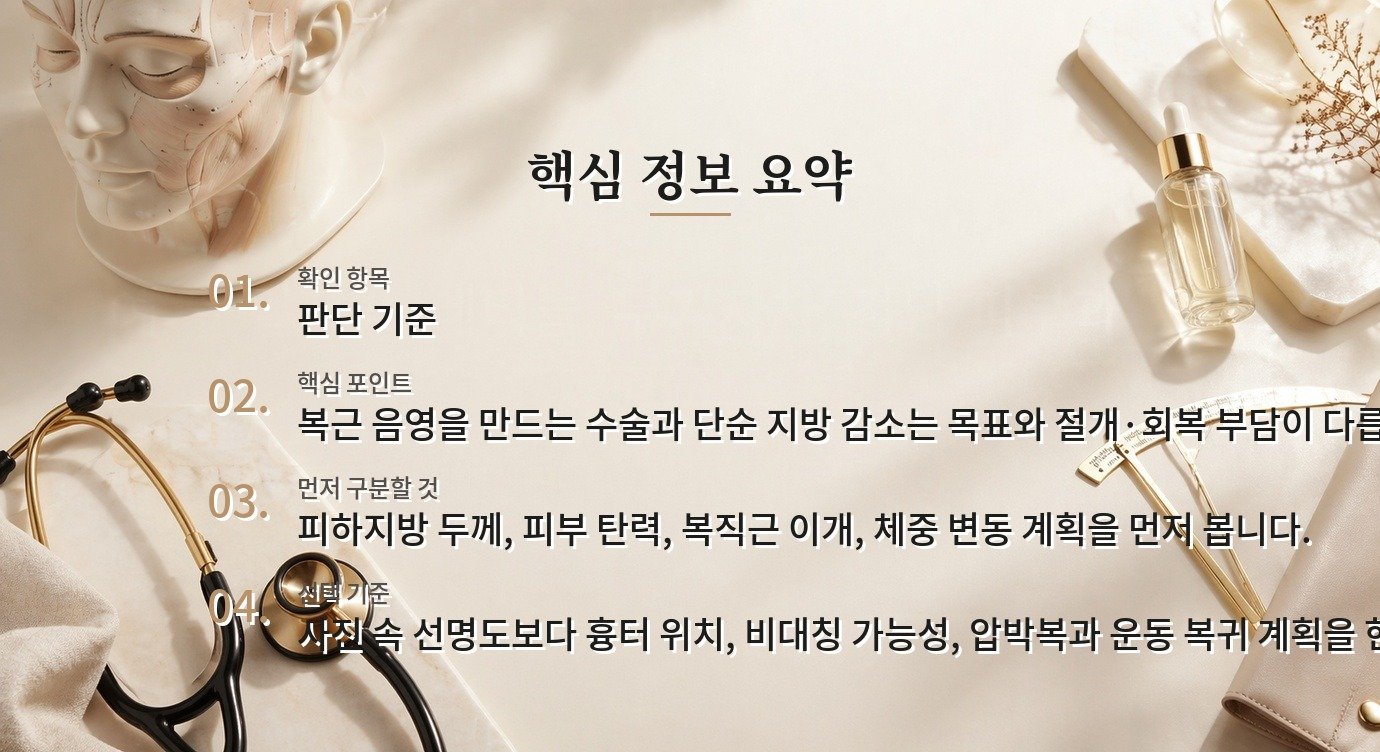 남자 복근성형과 지방흡입 차이, 선명한 라인보다 체형 조건을 먼저 보는 이유 비교 가이드
