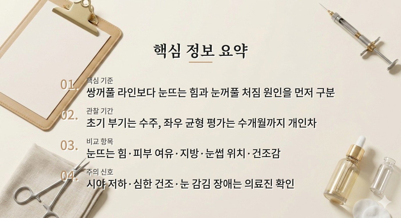눈매교정과 쌍꺼풀 수술, 졸려 보이는 눈에서 필요한 수술이 달라지는 이유 비교 가이드