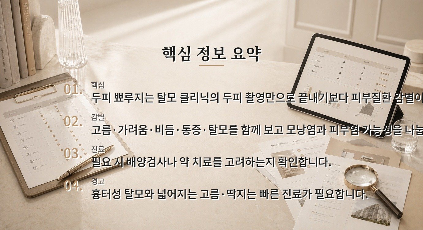 남자 두피 뾰루지 병원, 모낭염·지루성피부염·여드름 감별을 먼저 보는 이유 비교 가이드