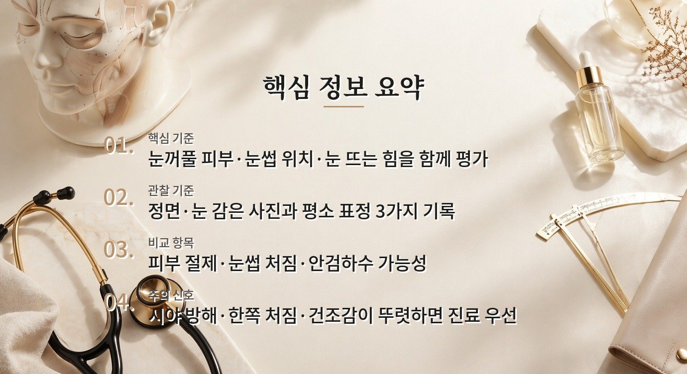 남자 상안검 수술, 처진 눈꺼풀보다 눈썹 위치를 먼저 확인해야 하는 이유 비교 가이드