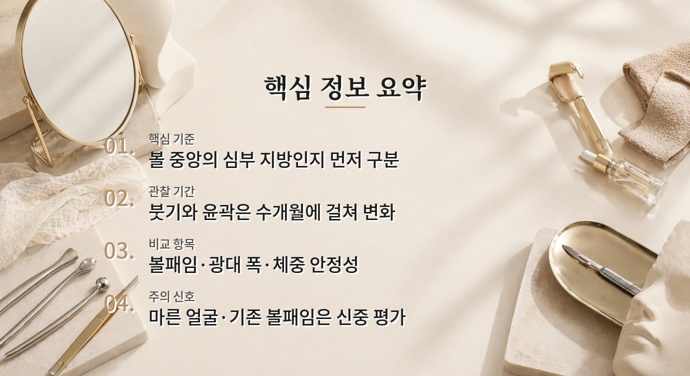 남자 심부볼 제거, 얼굴살보다 볼패임과 나이 변화를 먼저 볼 것 비교 가이드