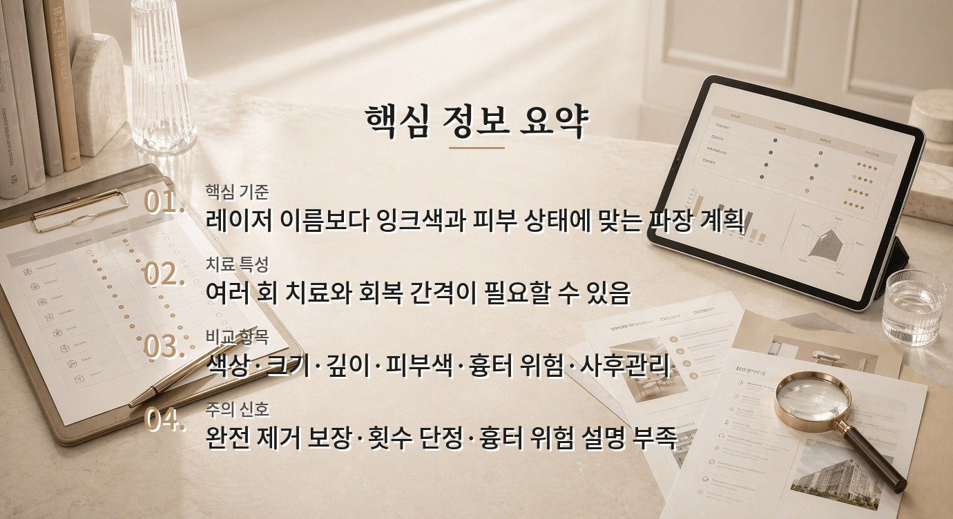 문신 제거 병원 비교, 레이저 이름보다 잉크색·간격·완전 제거 가능성을 보는 법 비교 가이드